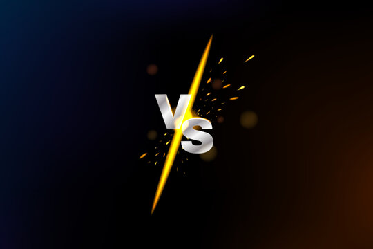 Fire vs icon. Boxing versus. Light V and S letters for sport team battle. Match fight. Challenge blank banner. Neon and glow text. Slash with sparks. Competitive clash. Vector background