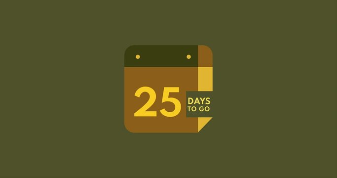 25 days to go calendar icon, 25 days countdown modern animation, Countdown left days