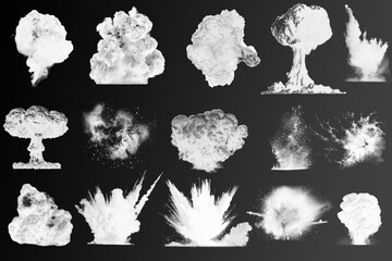Set of explosion effects isolated on black