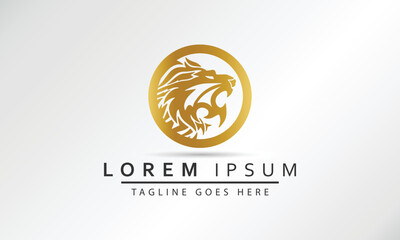 Circle Lion Head Logo Designs, Logo Golden Royal Premium Elegant Design, Brand Identity, Icon, Badge, Sticker.