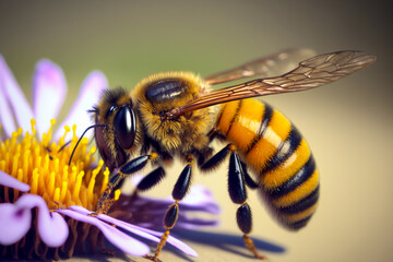 Bee on flowers, close up