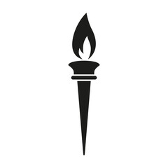 Vector icon of burning torch with flame in the form of black silhouette on white background.