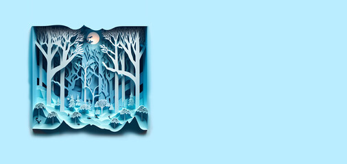 Papercut Snow Winter Diorama Banner. Generative AI.