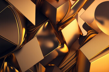 3D render abstract geometric background, gold creative shapes