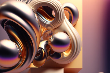 3D render abstract geometric background, pearl and bronze creative shapes