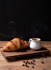 croissant and coffee, good morning, having breakfast, practical breakfast, ready-made food, hot croissants