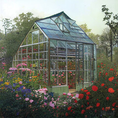 Beautiful Exterior of a Victorian Style custom built greenhouse in a winter garden.