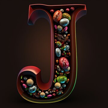 Letter J with jellybeans and candy, Generative AI