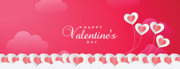 Paper style valentines day heart banner