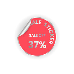 37 percent peeling sticker pink color for sale off, pink circle price tag vector illustration design.