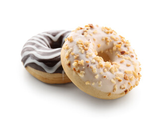 Tasty glazed donuts isolated on white background