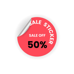 50 percent peeling sticker pink color for sale off, pink circle price tag.