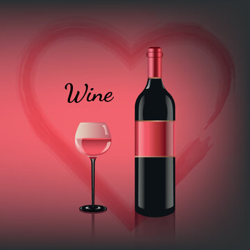 A bottle of wine made in a realistic style. A glass of wine. Vector illustration