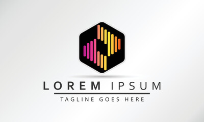 Abstract Hexagonal Box Cube With Audio Wave For Business, Apps, Technology, Or Data Logo Icon. Symbol Template Vector Illustration.