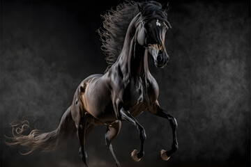Obraz na płótnie Canvas horse in action, dark black background, illustration digital generative ai design art style
