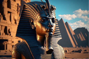 Pharaoh golden mask, panoramic 3d egypt scene,  illustration digital generative ai logo design art style - obrazy, fototapety, plakaty