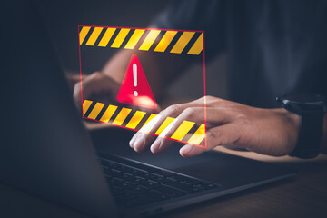 concept, warning or alert Scam, user typing on computer keyboard Warning access to dangerous cyber...