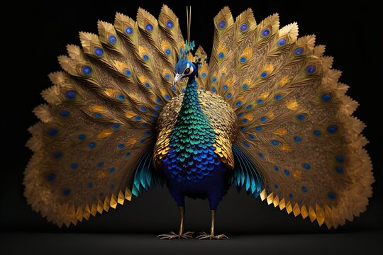 peacock origami stile all body symmetry front view