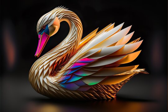 swan origami style all body in action neon gold hyper
