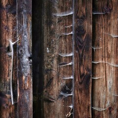 Alte Holzwand mit vielen Spinnweben daran