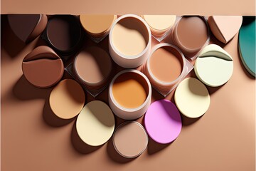 a group of different shades of paint on a table with a white border over it and a pink background with a white border over the top of the image of the same color of the.