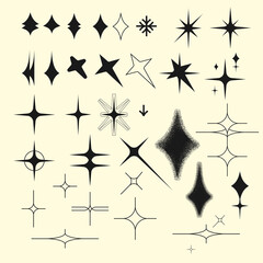 This icon vector set features Y2K style graphics with star shapes