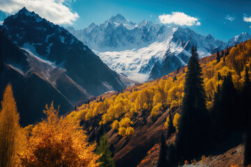 imposing Caucasus mountains in the fall. Generative AI