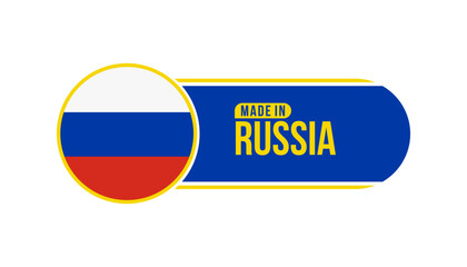 Made in Russia. Product packaging label with Russia flag. Vector illustration