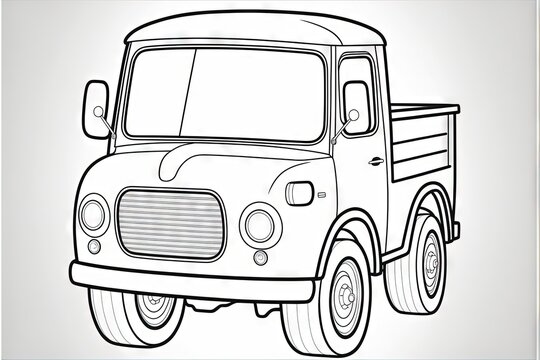 recommend clip art:  a drawing of a dump truck with a white background and a white border around it, with a black outline of the truck and the front part of the truck with the front bumper facing., generative ai