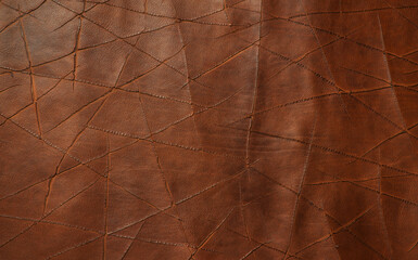 Brown leather surface close up. Texture. Minimalism. Dark background