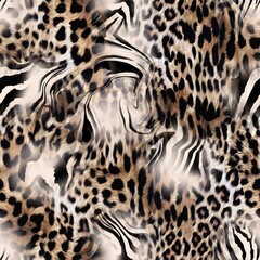 Seamless leopard and zebra pattern, animal fur, hand draw animal print.