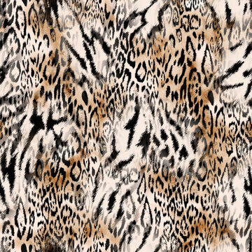 Seamless leopard and zebra pattern, animal fur, hand draw animal print.