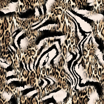 Seamless leopard and zebra pattern, animal fur, hand draw animal print.