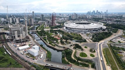 Queen Elizabeth Olympic Park Stratford East London Drone, Aerial, view from air, birds eye view,...