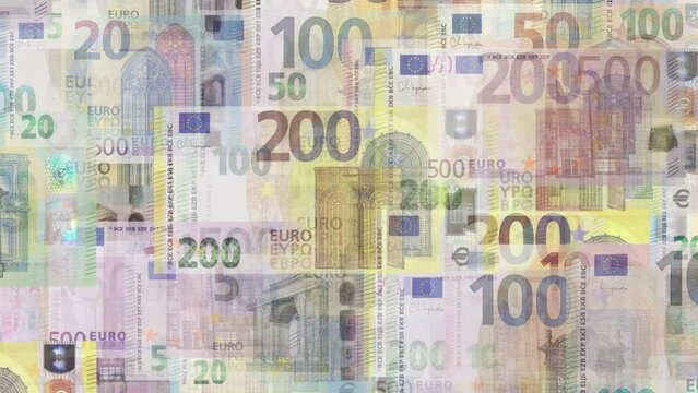 Animated euro banknotes. Money background. Currency in force in europe. 29,97fps