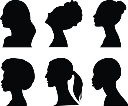 6 Woman Head Vector Profile Of A Beautiful Woman With Different Types Of Hear Stile 