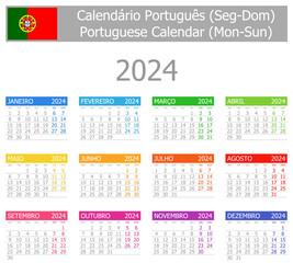 2024 Portuguese Type-1 Calendar Mon-Sun on white background