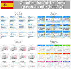 2024 Spanish Mix Calendar Mon-Sun on white background
