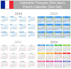 2024 French Mix Calendar Sun-Sat on white background