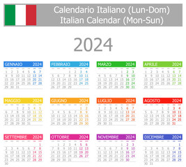 2024 Italian Type-1 Calendar Mon-Sun on white background