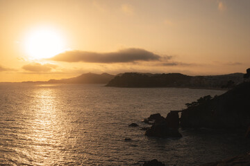 Sunset over the sea at Costa Brava, Cataluna, Spain. 