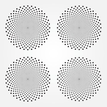 Circle halftone spiral backdrop. Dotted abstract concentric circle. spiral, swirl, twirl element. Circular and radial dots helix. Design element for multipurpose use.	