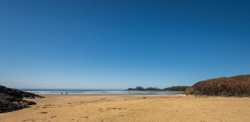 sand beach over the Pacific Ocean along the Vancouver Island coastline, British Columbia, Canada