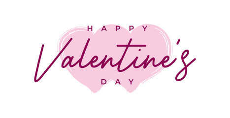 Valentines Day handwritten typography with pink hearts isolated white background