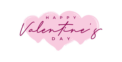 Valentines Day handwritten typography with pink hearts isolated white background