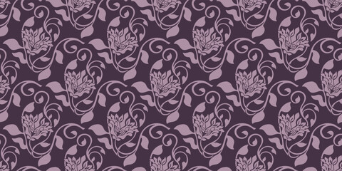 Vector seamless floral pattern with curve elegant elements