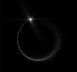 Magic light circle.
Festive round frame with light effect and white glitter dust.
Light circle for your advertising, invitations, games, holiday words, shops, websites. Vector 100%.