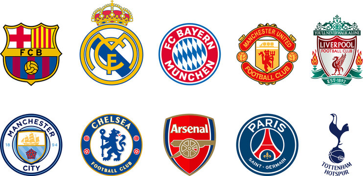 Top 10 football clubs in the world. PNG image