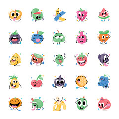 Obraz premium Flat Stickers of Food and Fruits