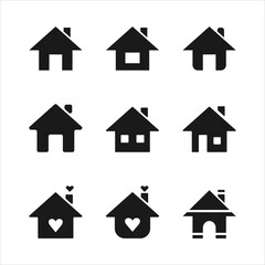 House icons set. House symbol. Black icons of houses on white background. Vector illustration.